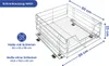 A diagram and product shot of a metal wire drawer pull-out for a cabinet, with dimensions labeled. Náhled obrázku produktu