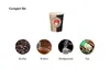A coffee cup with the text 'COFFEE TO GO' and four circular images below showing coffee beans, hot chocolate, a hot drink being poured, and tea bags. Produktbild-Vorschau