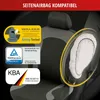 A car seat cover with safety certifications displayed. Produktbild-Vorschau
