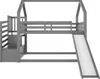 A gray bunk bed with stairs and a slide, shown from the side against a white background. Podgląd zdjęcia produktu