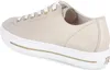 A side view of a beige leather sneaker with white laces and a white sole. Produktbild-Vorschau