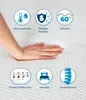 Collage of icons and a hand demonstrating a mattress topper. Produktbild-Vorschau