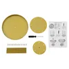 Product parts and assembly instructions for a gold-colored round stand. Podgląd zdjęcia produktu