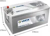 A 3D render of a Varta Promotive EFB car battery with dimensions indicated. Produktbild-Vorschau