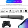 A soundbar, a game controller, and a smartphone are shown with marketing text and icons indicating compatibility with various devices. Produktbild-Vorschau