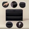 A collage of images showing a black shoe cabinet with a padded seat, featuring close-ups of its details and a hand resting on the cushion. Náhľad obrázku produktu