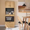 A kitchen cabinet with a microwave and storage, next to a dining table and chairs. Produktbild-Vorschau