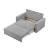 A gray sofa bed is shown in an open state, with the sleeping surface extended. Produktbild-Vorschau