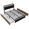 Flachbett(Schwarz,140*200cm)Eisenrahmenbett,Nachttischlampe, Produktbild-Vorschau 9