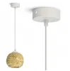 A pendant light with a woven bamboo shade and a white ceiling rose and cord, shown from two angles. Produktbild-Vorschau