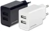 Two dual-port USB wall chargers, one black and one white, are shown against a white background. Náhľad obrázku produktu