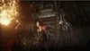 A woman stands in front of a dark, ominous structure with flames erupting from a barrel to her left. A ghostly figure lurks in the background. Produktbild-Vorschau