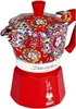 A red Moka pot with a colorful, patterned design. Produktbild-Vorschau