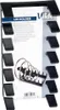 A black lid holder with multiple slots, designed to hold pot lids and plates, is displayed against a white background. The product packaging is visible behind it, featuring branding and product information. Náhled obrázku produktu