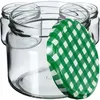 A group of empty glass jars with green and white checkered lids. Anteprima dell’immagine prodotto