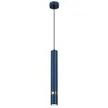 A single navy blue pendant light with a gold band, suspended by a black cord against a white background. Produktbild-Vorschau