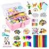 A craft kit for children, featuring a pink storage box filled with various craft supplies and additional items arranged around it. Produktbild-Vorschau
