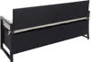 The back view of a black poly-rattan three-seater bench with a cream cushion. Voir les images du produit