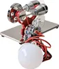 A scientific experiment model of a Stirling engine with a generator and an LED bulb, presented on a reflective base. Náhľad obrázku produktu