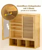 A wooden cabinet with adjustable shelves and a detailed inset showing shelf adjustment mechanism. Voir les images du produit