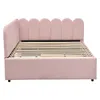A pink upholstered bed frame with a slatted base, shown from the side. Náhľad obrázku produktu
