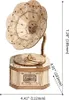 A 3D wooden puzzle of a gramophone is shown against a white background with dimensions indicated. Podgląd zdjęcia produktu