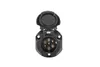 A black 7-pin trailer socket with its protective cover open, showing the metal pins inside. Produktbild-Vorschau