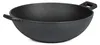 A black cast iron wok grill pan is shown from a slightly elevated side angle against a white background. Podgląd zdjęcia produktu