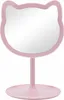 A pink cat-shaped makeup mirror with a stand. Voir les images du produit