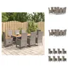 vidaXL 9-tlg. Garten-Essgruppe mit Kissen Grau Poly Rattan Produktbild-Vorschau 1