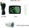 A flat lay of car accessories, including a USB cable, a digital speedometer (host), and a dual USB car charger. Náhled obrázku produktu