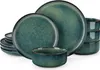 A set of teal-colored ceramic plates and bowls are arranged on a white background. Náhled obrázku produktu
