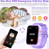 A child is sitting and looking sad, with graphics and text explaining the features of a smartwatch. Produktbild-Vorschau