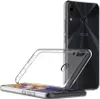 A clear phone case is shown in front of a smartphone. Produktbild-Vorschau