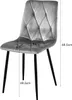 A gray velvet chair with dimensions indicated by measurement lines and text. Anteprima dell’immagine prodotto