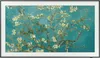 A painting of a flowering tree against a teal background, framed by a black border. Produktbild-Vorschau