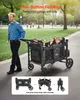 A man is pushing a wagon with four children in it, on a paved path in a park. Voir les images du produit