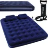 A blue inflatable mattress with two pillows and a black air pump. Anteprima dell’immagine prodotto