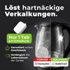 A marketing image showing a cleaning tablet and a before-and-after comparison of a kettle. Produktbild-Vorschau