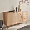 A wooden sideboard with rattan detailing, decorated with vases and branches. Anteprima dell’immagine prodotto