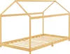 A wooden bed frame with a house-shaped top structure, shown from a slightly elevated side angle against a white background. Náhled obrázku produktu