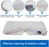 A close-up view of a white mop pad with instructional diagrams above it, highlighting its features. Produktbild-Vorschau