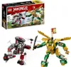 A LEGO Ninjago set box and two assembled mechs from the set. Anteprima dell’immagine prodotto