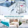 A collage of images showcasing a utility cart in different settings, including a laboratory and a spa, with accompanying text. Produktbild-Vorschau