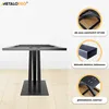 A black metal table base with informational callouts on the right side. Náhľad obrázku produktu