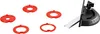 A collection of red plastic rings and a black angle guide with a silver metal strip, arranged on a white background. Produktbild-Vorschau