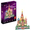 A 3D puzzle of St. Basil's Cathedral with LED lights, shown both in its packaging and assembled. Anteprima dell’immagine prodotto
