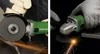 A split image showing two different angle grinders being used to cut metal, with sparks flying. Produktbild-Vorschau
