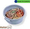 A close-up shot of a meal in a gray bowl, with a prominent overlay and logo. Produktbild-Vorschau