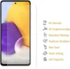 A screen protector is shown on a smartphone, with feature callouts on the right. Produktbild-Vorschau